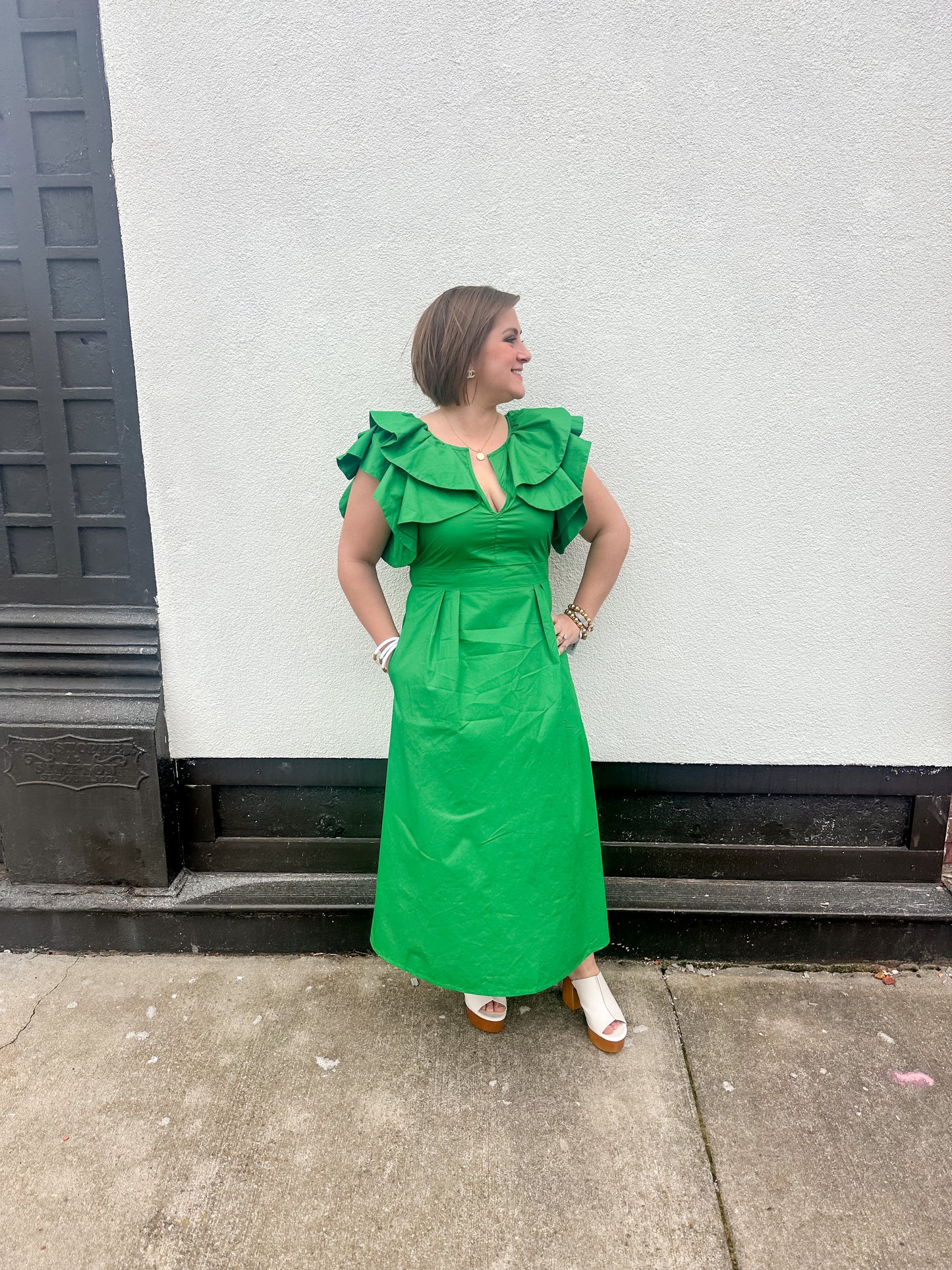 Santana Ruffle Sleeve Midi Dress