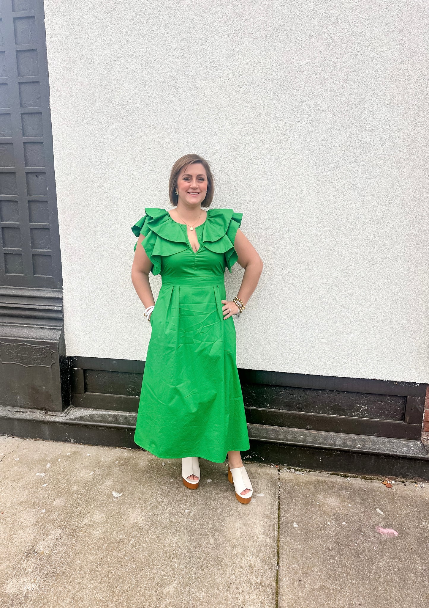 Santana Ruffle Sleeve Midi Dress