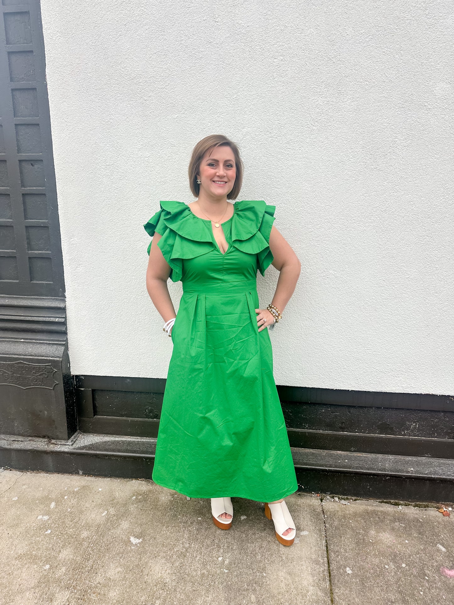 Santana Ruffle Sleeve Midi Dress