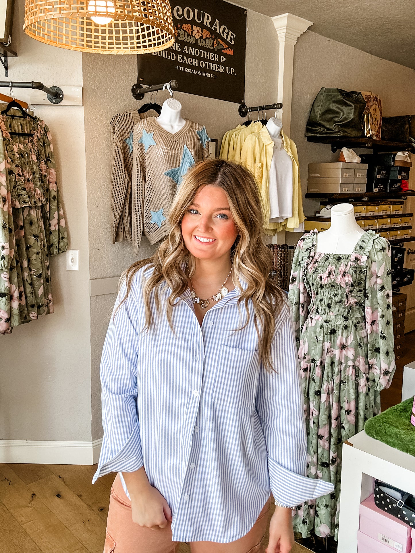 Pop of Blue Stripe Button Down