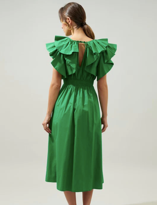 Santana Ruffle Sleeve Midi Dress