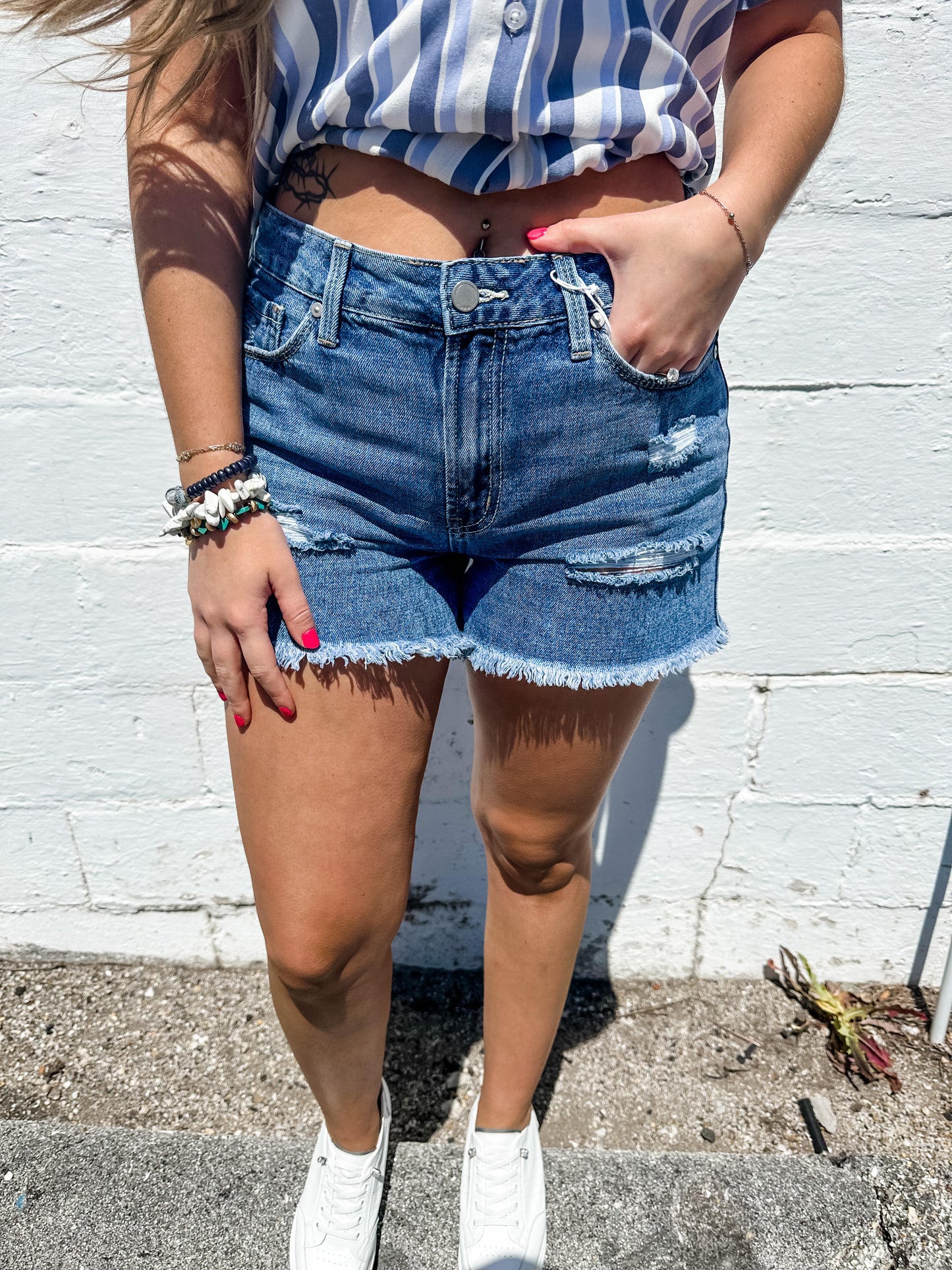 Dark Distressed Denim Short