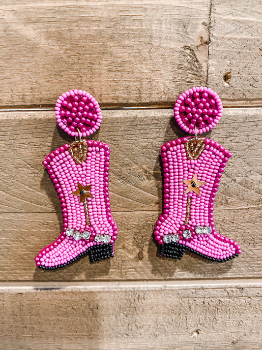 Jemini Cowgirl Beaded Earrings - Pink
