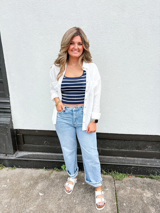 Stripe This Way Tank - Navy