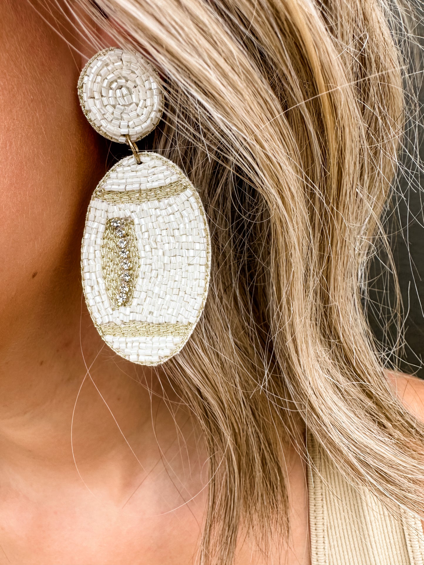 Beaded Football Earrings - White